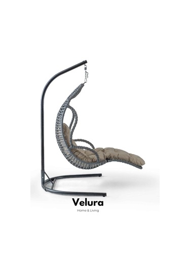 Elit Bahçe Salıncağı - Gri Rattan Krem Minder Gri