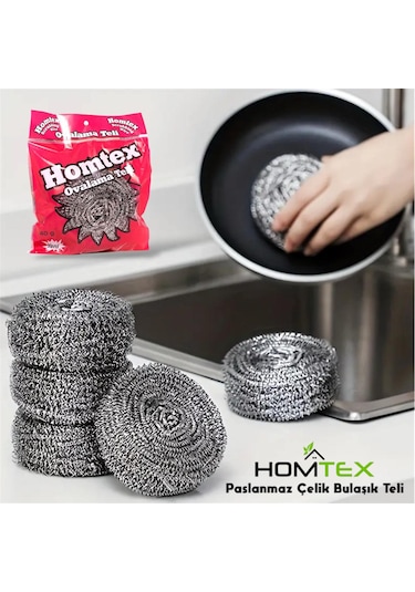 Homtex 40 Paslanmaz Bulaşık Ovma Teli 10 Lu Paket