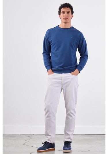 Dufy Açık Lacivert Bisiklet Yaka Regular Fit Erkek Sweatshirt Lacivert