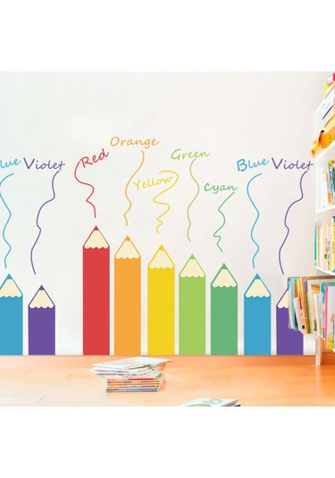 Yaozixia Kendin Yap Duvar Çıkartmaları Renkli Kalemler Şekilli Tema Erkek Çocuk Odası Duvar Çıkartmaları Çıkarılabilir Vinil Duvar Sanatı Dekoru Ev Anaokulu Kreş Dekorasyonları Çok Renkli