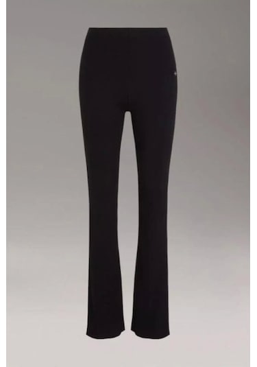 Woven Label Wıde Leg Rıb Pants Siyah