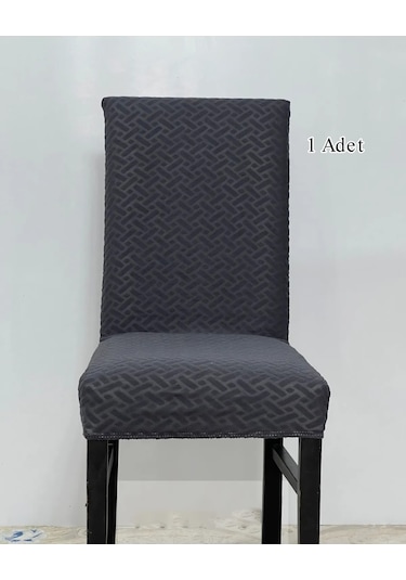 StarMall Tuğla Desen Likrali Jakarlı Kümaş Sandalye Örtüsü, Lastikli, Esnekli Sandalye Kılıfı 1 Adet Antrasit