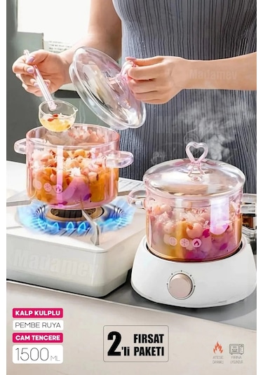 Madamev 2li Borosilikat Cam Tencere Isıya Dayanıklı Termisil 1500