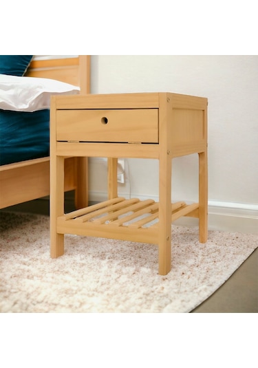 Doğal Ahşap Çekmeceli Komodin 1. Sınıf Masif Çam Ağacı 35x35x50