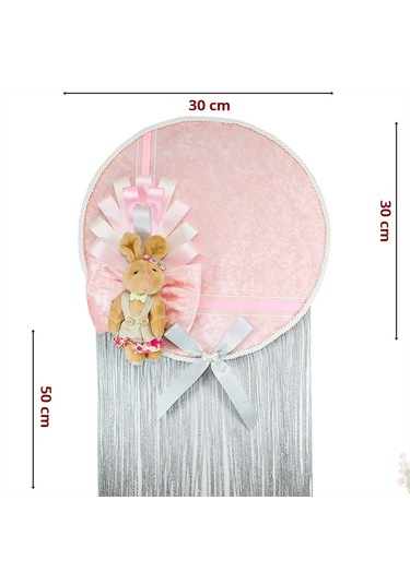 Kasnaklı Kadife 30cm Kapı Süsü - Pembe Çok Renkli
