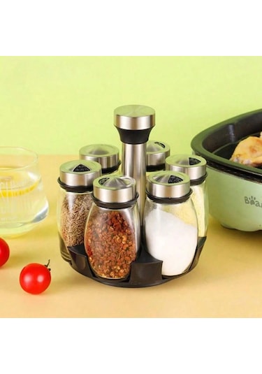 7 Adet Çeşni Şişesi Dönen Taban Çeşni Şişesi Paslanmaz Çelik