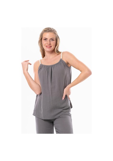 Askılı Alaçatı Yazlık Müslin Bluz Gri Gri-gri Gri