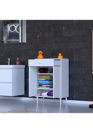 55 X 88 X 32,5 Cm Lik 1 Çekmece 1 Kapak 2 Raf 3 Gözlü Organizatör Mutfak Dolabı Çok Amaçlı Dolap Beyaz