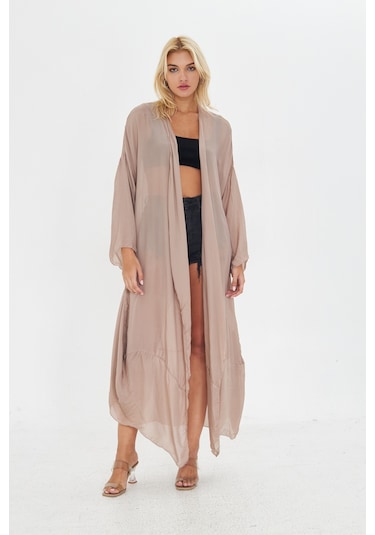 Kutaf Vizon Uzun Soft Yumuşak Kimono Bej - Taba