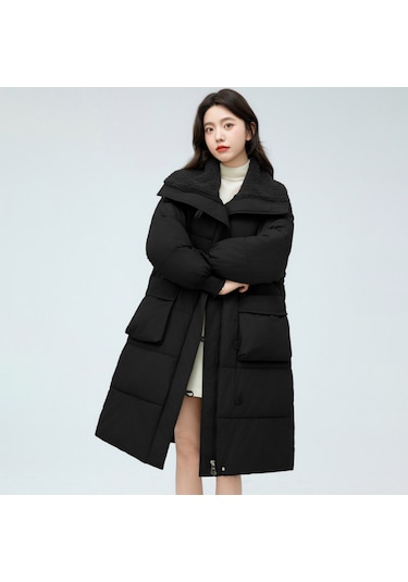 Sımıcg Yaka Gündelik Sıcak Tutan Kadın Mont Siyah