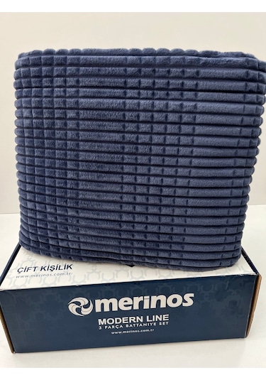Merinos Modern Line 3 Parça Yatak Örtüsü Lacivert