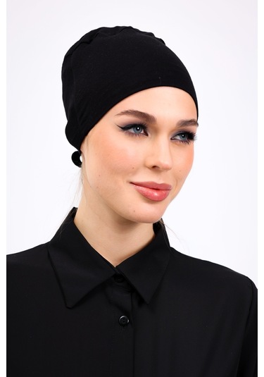 Kaymayan Silikonlu Dikişsiz Bone Siyah - Kaymaz Kadın Tesettür Bağlamalı İç Bone Siyah