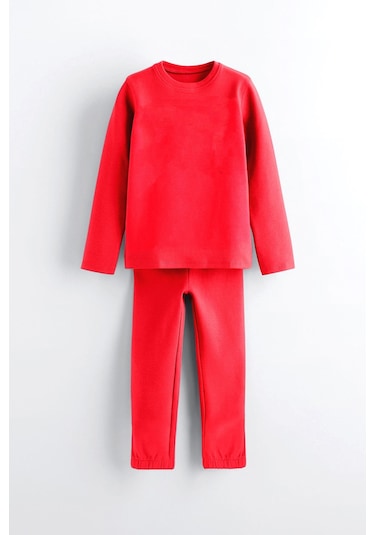 Luess Kız Çocuk %100 Pamuklu Kabartma Baskılı Alt Üst Pijama Takımı - Kırmızı 3-4 Yaş 8-9 Yaş Kırmızı