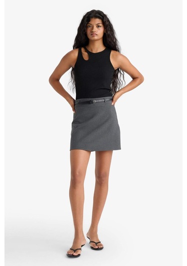 Defacto A Kesim Normal Bel Mini Etek G0470ax25augr450 Gri