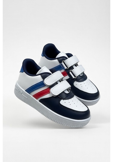 Günlük Kız Erkek Çocuk Spor Ayakkabı Sneaker Cırtlı Çift Şeritli Rahat Hafif Zl001 Lacivert-kırmızı