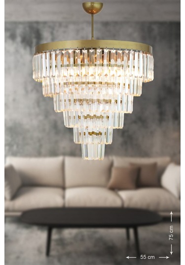 Linsa 55 Cm'lik Kristal Cam Taşlı Lüks Avize - Eskitme Renk Eskitme