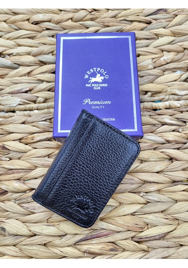 Westpolo İsme Özel 1026 Hakiki Deri Unısex Kartlık Siyah