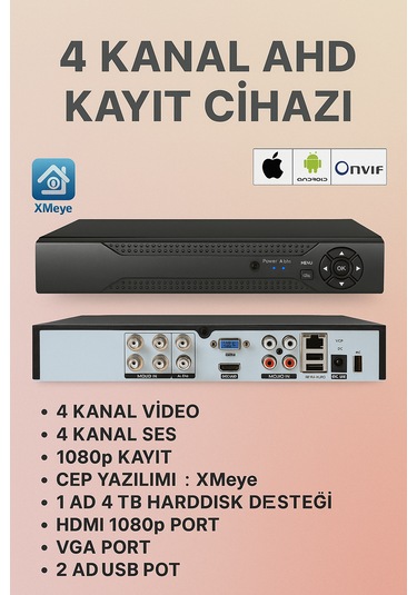 4 Kanal Ahd Xmeye Dvr Kayıt Cihazı