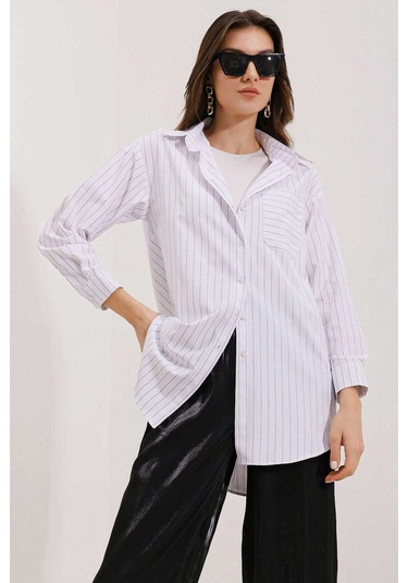 Gabria Tek Cep Arkası Uzun Gömlek Beyaz