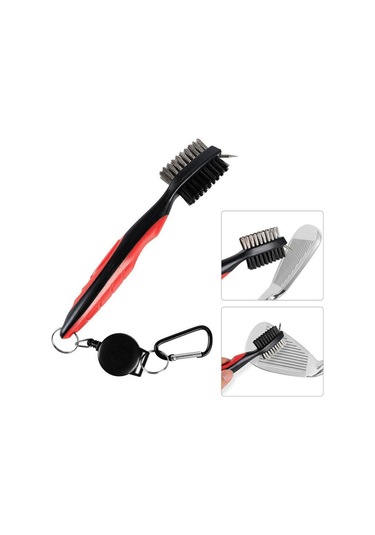 Qingmipy Golf Silici - Kombinasyon Tırnaklı, Gölgeli Temizleme Çekiçi, Ergonomik Tutamaklı Ve Geri Çekilebilir Kordonlu Toprak Ve Çim Temizleyici Kırmızı