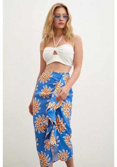 Never More Fırfırlı Desenli Etek Mavi