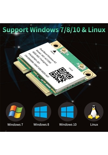Ulzyvf Wifi Pcı-e Mini Mc-ac7265 Kartı Kablosuz Çift Bluetooth Bant 1200mbps Rq