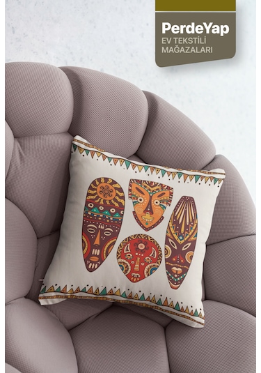 Afrika Sanatı Motifleri Desenli 4'lü Kırlent Kılıfı