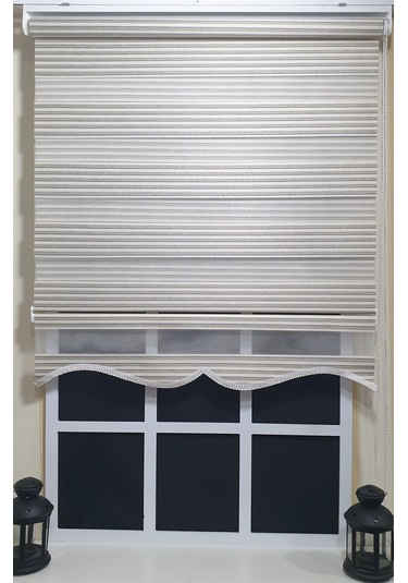 Storburada Zebra Stor Perde Mavi Çizgili Etek Dilimli St 011 Ekru