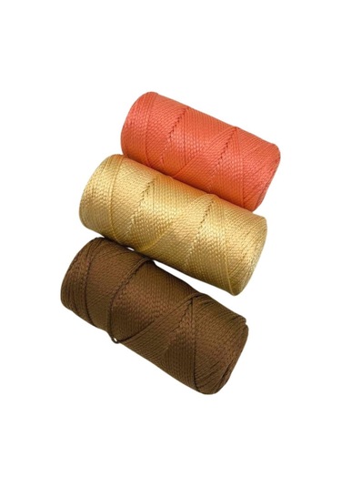 Çanta Aksesuar Polyester Makrome Set Kahve, Açık Gold, Somon