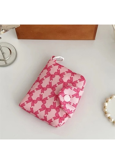 Elmpaly Pembe Fiyonk Çiçekli Zarif Papatya Kartlık Cüzdan Hafif Katlanır