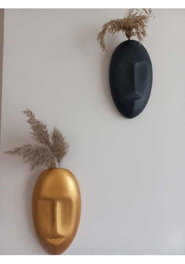 Dekoratif 2'li Yüz Duvar Vazosu, Duvar Süsü ,heykel Aksesuar Siyah Gold