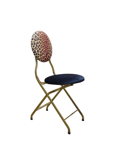 Katlanabilir Leopar Desenli Gold Metal Sandalye