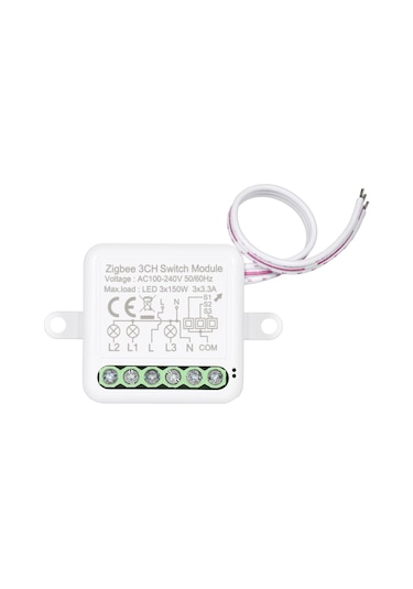 3ch Zigbee Mini Akıllı Anahtar Röle Modülü Akıllı Ev Beyaz