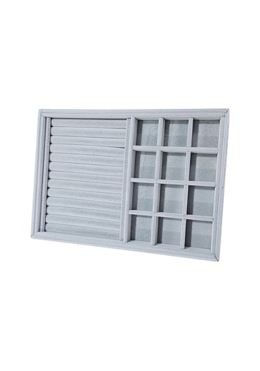 12 Bölmeli Ve Rulo Kolye Ucu Küpe Yüzük Servis Tablası Süet Gri Çok Renkli