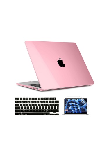 Novstrap  Macbook Air 15 İnç A2941 M2 Çip İle Uyumlu Parlak Kılıf + Siyah Klavye Kılıfı + Film Karışık Çok Renkli