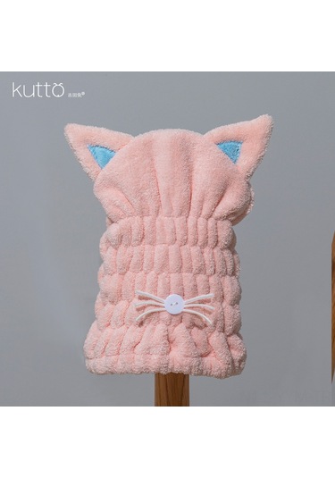 Geeksen Kedi Kulaklı Pembe Kordel Kuru Saç Şapka Çocuklar İçin Kaliteli Süper Emici Banyo Kaski Toptan Satış