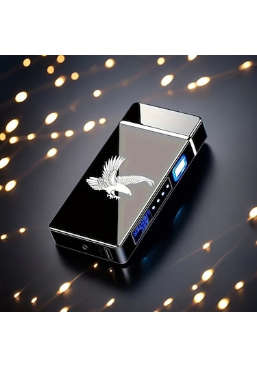 Willowhaven Siyah Kaplan Desenli Rüzggeçirmez Usb Şarjlı Plazma Çakmak El Feneri Siyah