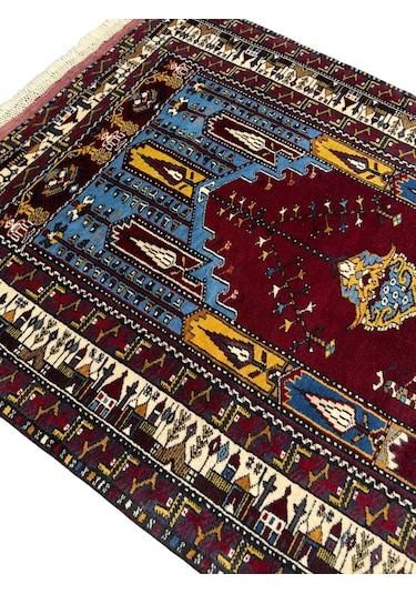 El Dokuma Sıfır Özel Koleksiyonluk Yayhalı Halısı 112x160 Kök Boya Özel Dokuma Halı Mavi