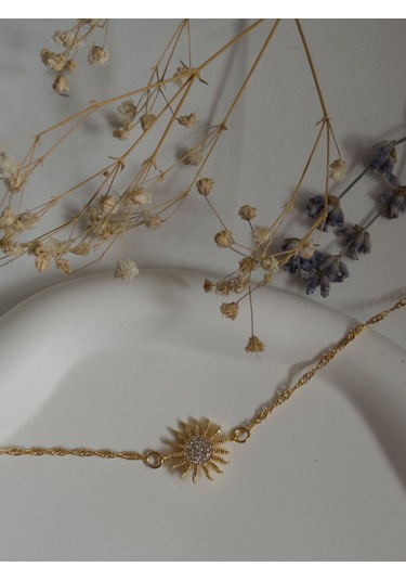 Handmade Pirinç Üzeri Altın Kaplama Güneş Şeklinde Parlak Bileklik - Solar Altın