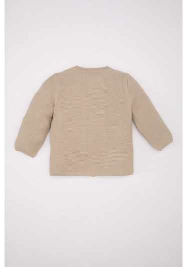 DeFacto Kız Bebek Düğmeli Basic Düz Uzun Kollu Triko Hırka C9769A524WNER120 Ekru