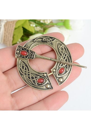Suntek El Işi Yarım Daire İskandinav Ortaçağ Viking Pimi Broş Antik Pirinç Çok Renkli