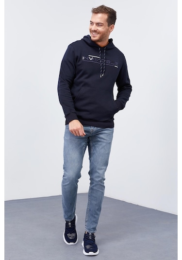 Tommy Life Lacivert Kanguru Cep Standart Kalıp Kapüşonlu Erkek Sweatshirt - 87883 Lacivert