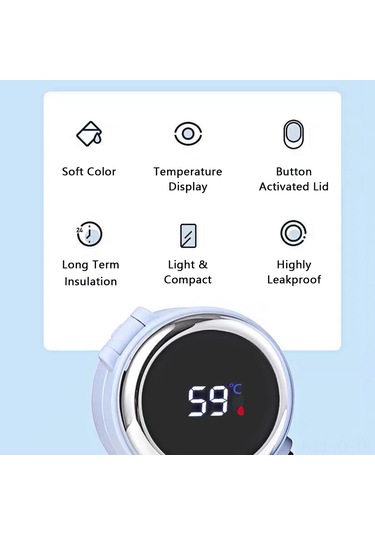 Shineyee 420ml Akıllı Sıcaklık Gösteren Termos Bardak - Led Dokunmatik Ekranlı Paslanmaz Çelik Seyahat Kuşağı Siyah
