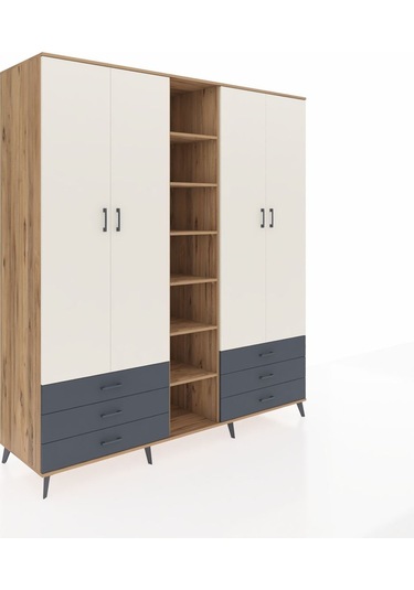 Kronos Dolap 13 Raflı 6 Çekmeceli 2 Askılı 220x59x243 Çam-aytaşı/antrasit Aytası/antrasıt