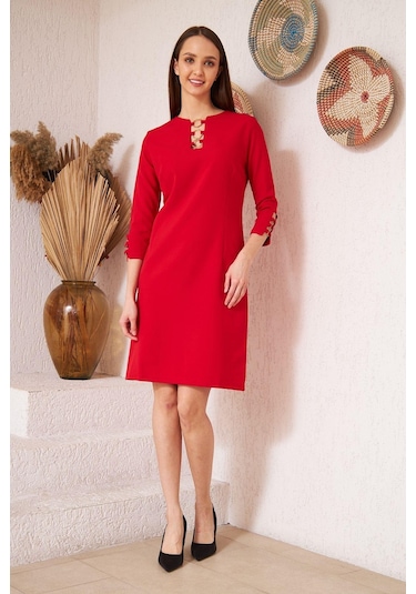 Darlin Moda Kırmızı Metal Aksesuar Detaylı Abiye Elbise Dm1014 Kırmızı