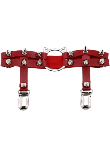 Homyl Kadın Deri Bacak Halkası Jartiyer Kemer Elastik Punk Kırmızı