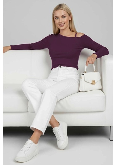 Tek Omuz İpli Bluz Mürdüm T4328 Mürdüm