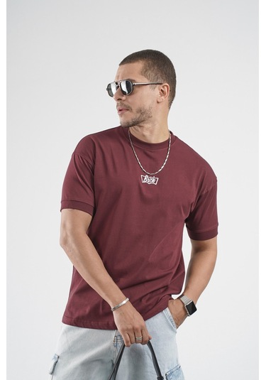 Kolu Ribanalı Regular Kalıp Erkek Düz Basic Tişört Bordo