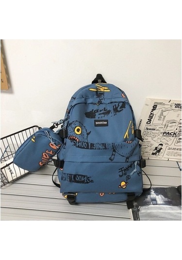 Genç Erkekler İçin Şık Ve Dayanıklı Ortaokul Lise Öğrenci Sırt Çantası - Büyük Kapasiteli Grafik Tasarımlı Moda Trendi Okul Ve Seyahat Çantası MAvi