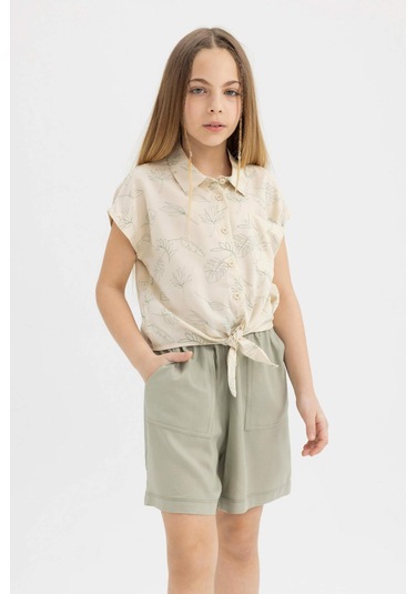 DeFacto Kız Çocuk Crop Desenli Kısa Kollu Gömlek B5065A824SMYL356